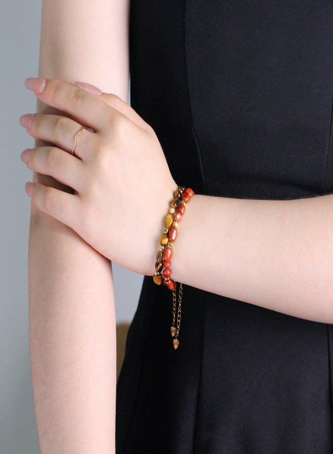 Tobestu Tiger Eye Irregular Stone Bracelet with Fall Pumpkin Spacer Beads - Bohemian Minimalist Style YA5871 - Image 2